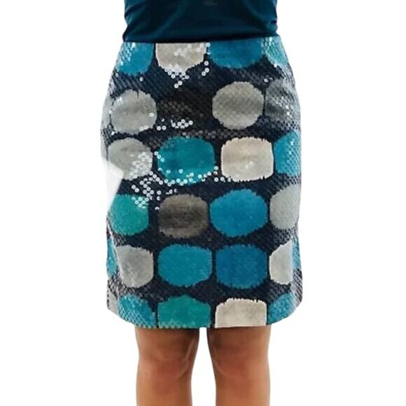 Ann Taylor Blue, Gray & Navy Sequin A-Line Mini Skirt • Office Siren Corpcore - Picture 9 of 16